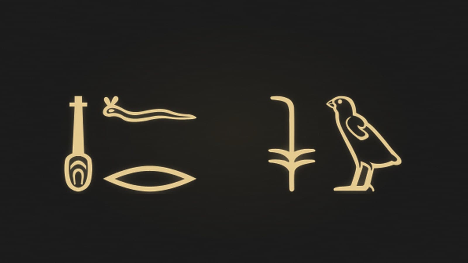The Egyptian sentence he is good written in hieroglyphs, rendered in gold