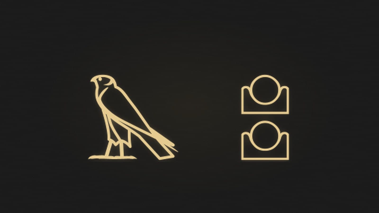 The Egyptian name Horus of the horizon written in hieroglyphs, rendered in gold