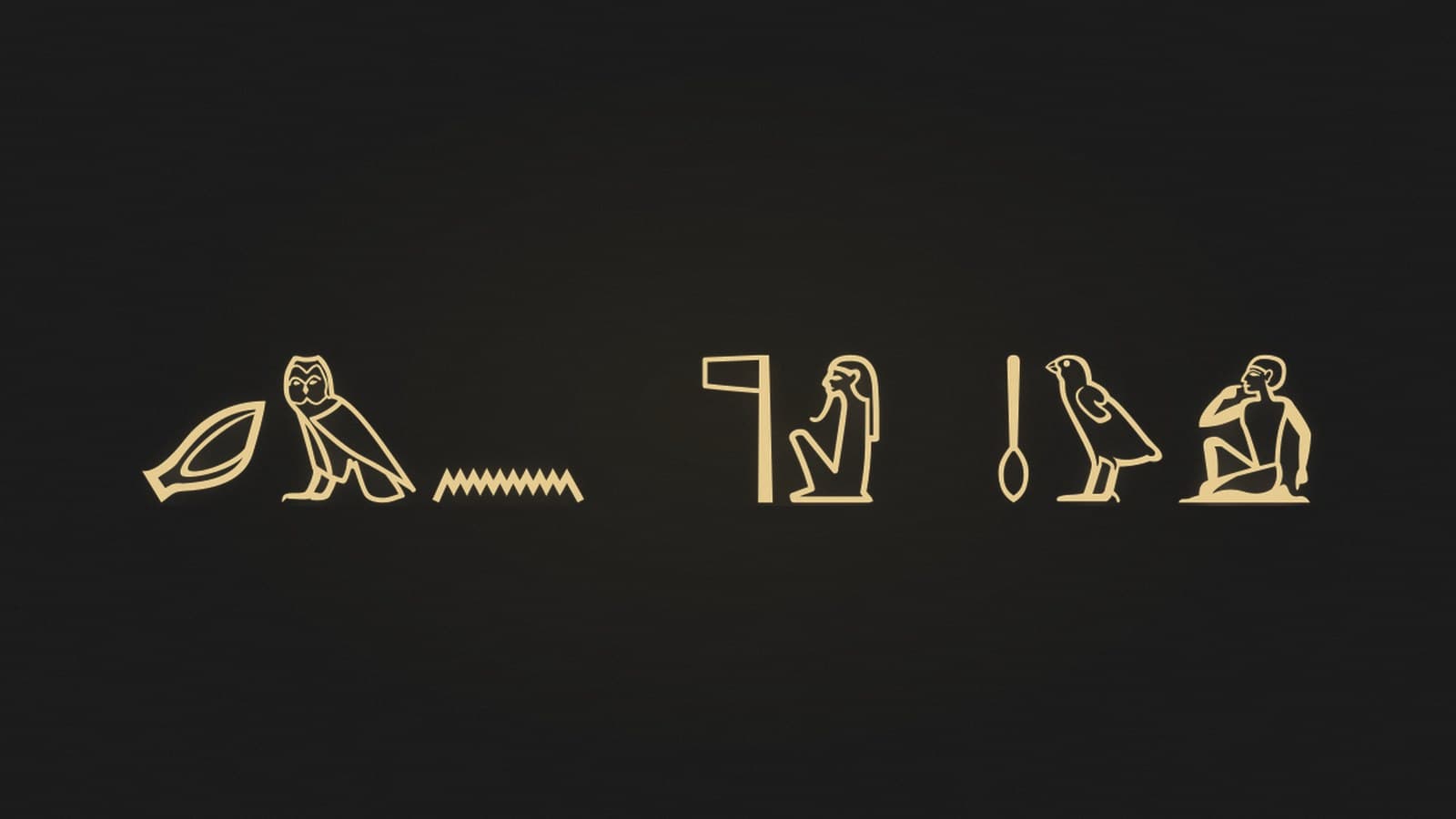 The Egyptian sentence the god heard the voice written in hieroglyphs, rendered in gold