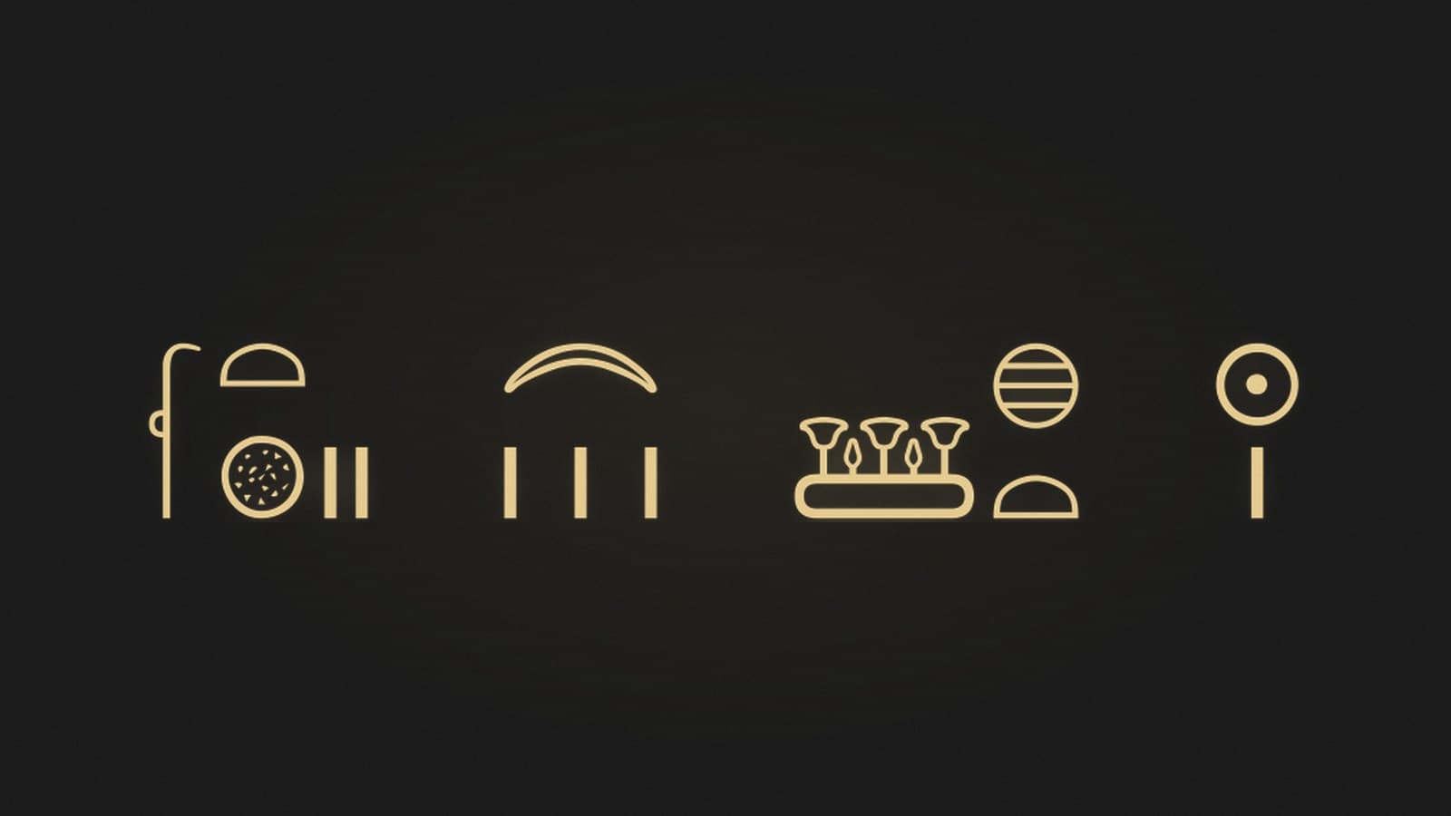 An Egyptian date, year 2, third month of inundation, day 1, written in hieroglyphs, rendered in gold