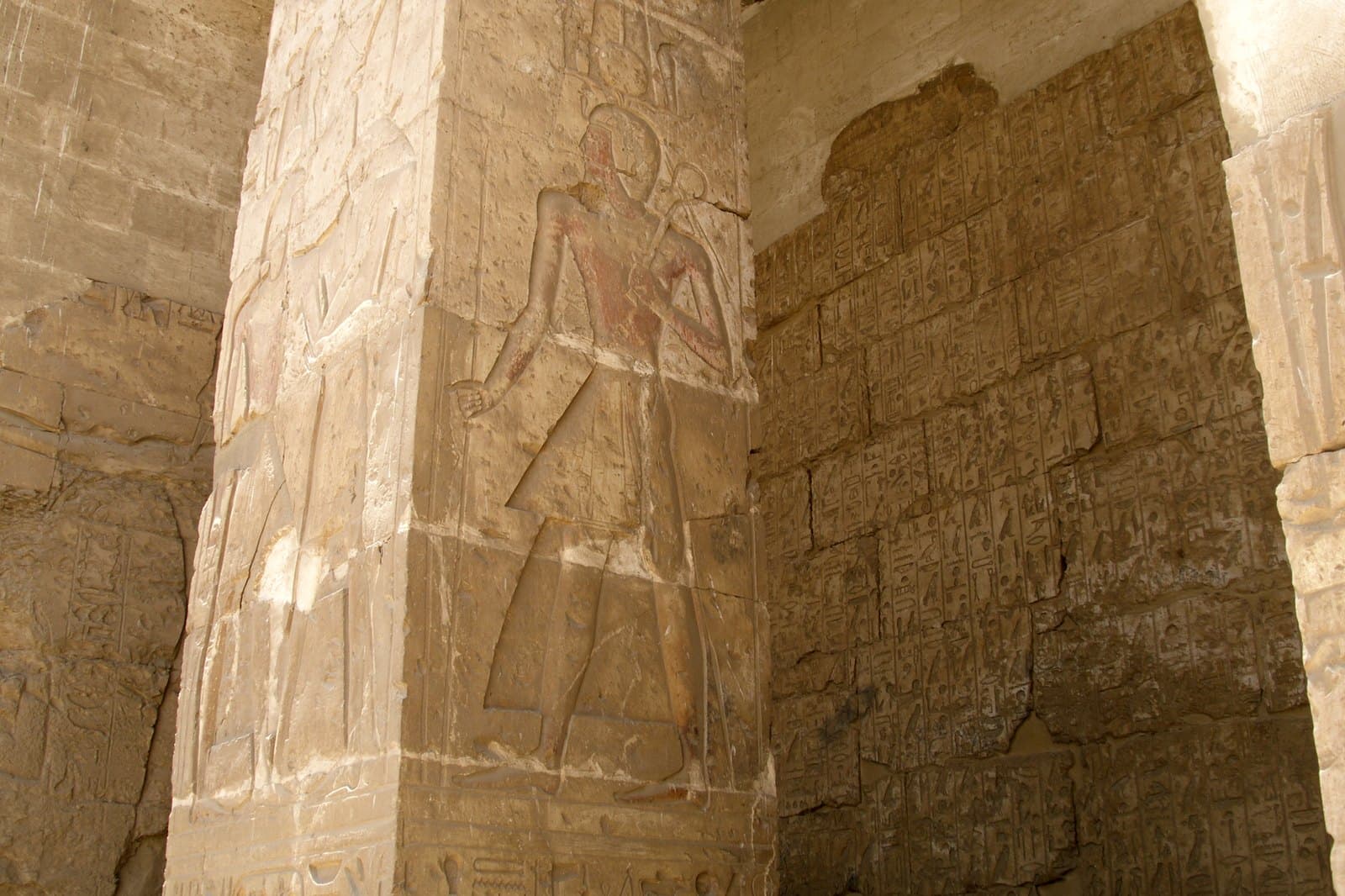 Carved hieroglyphic reliefs in the temple of Seti I at Abydos