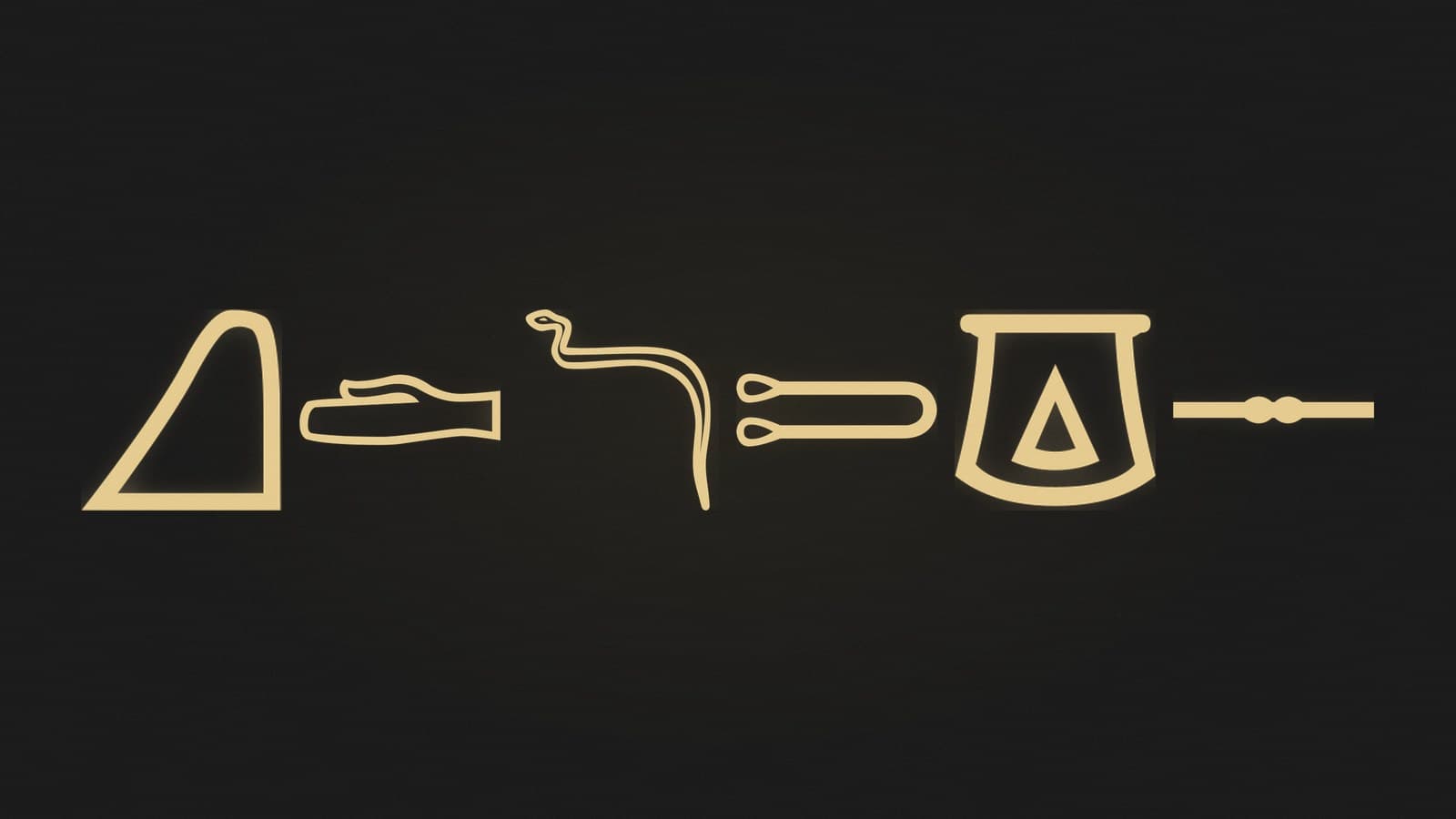 The final six single-consonant Egyptian hieroglyphs, rendered in gold