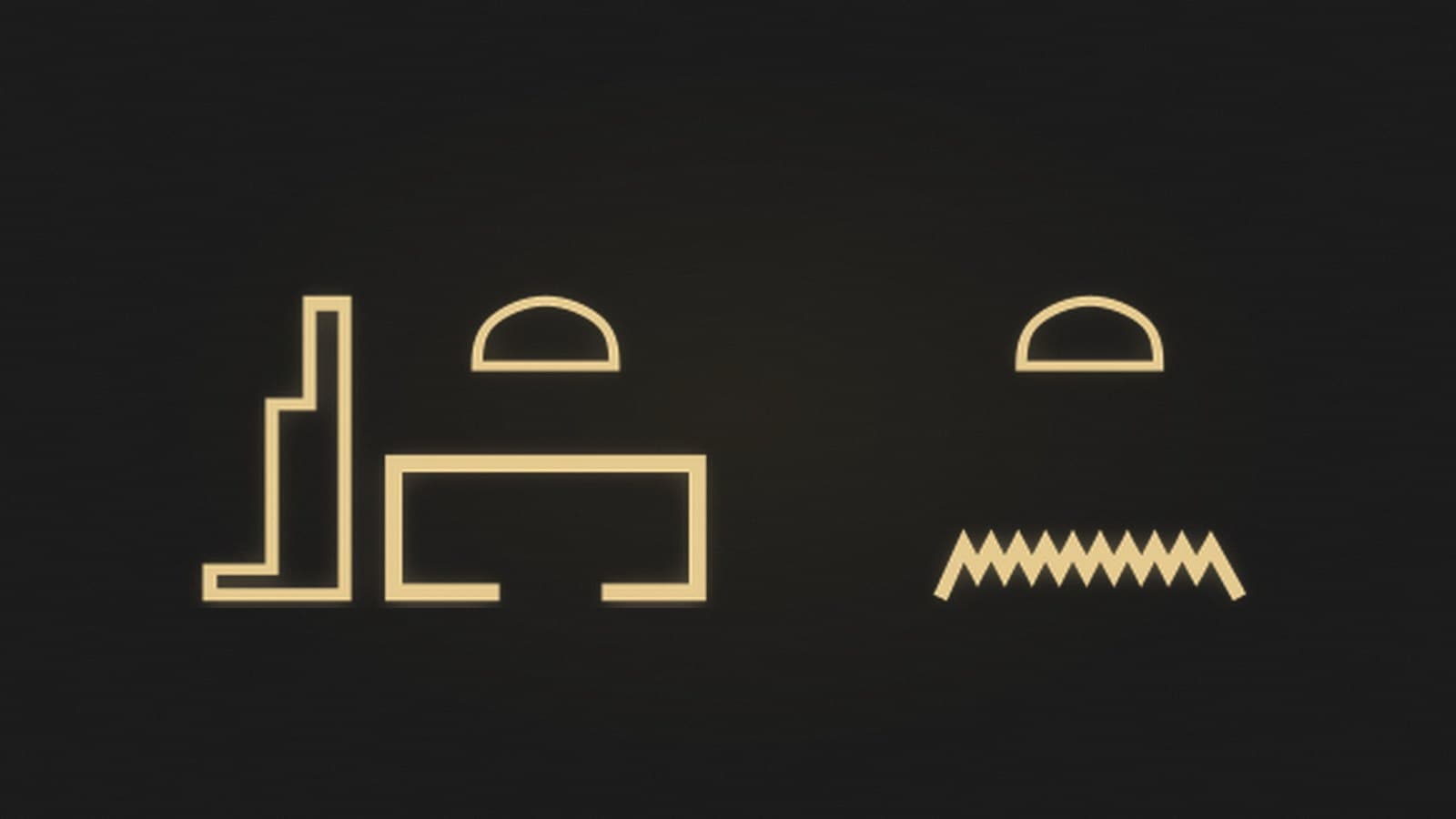 The Egyptian phrase this place written in hieroglyphs, rendered in gold