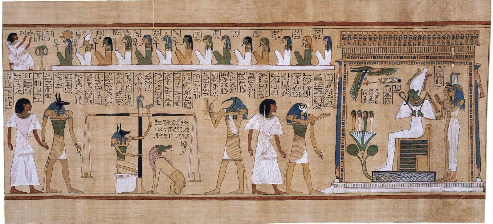 The weighing of the heart scene from the Book of the Dead of Hunefer