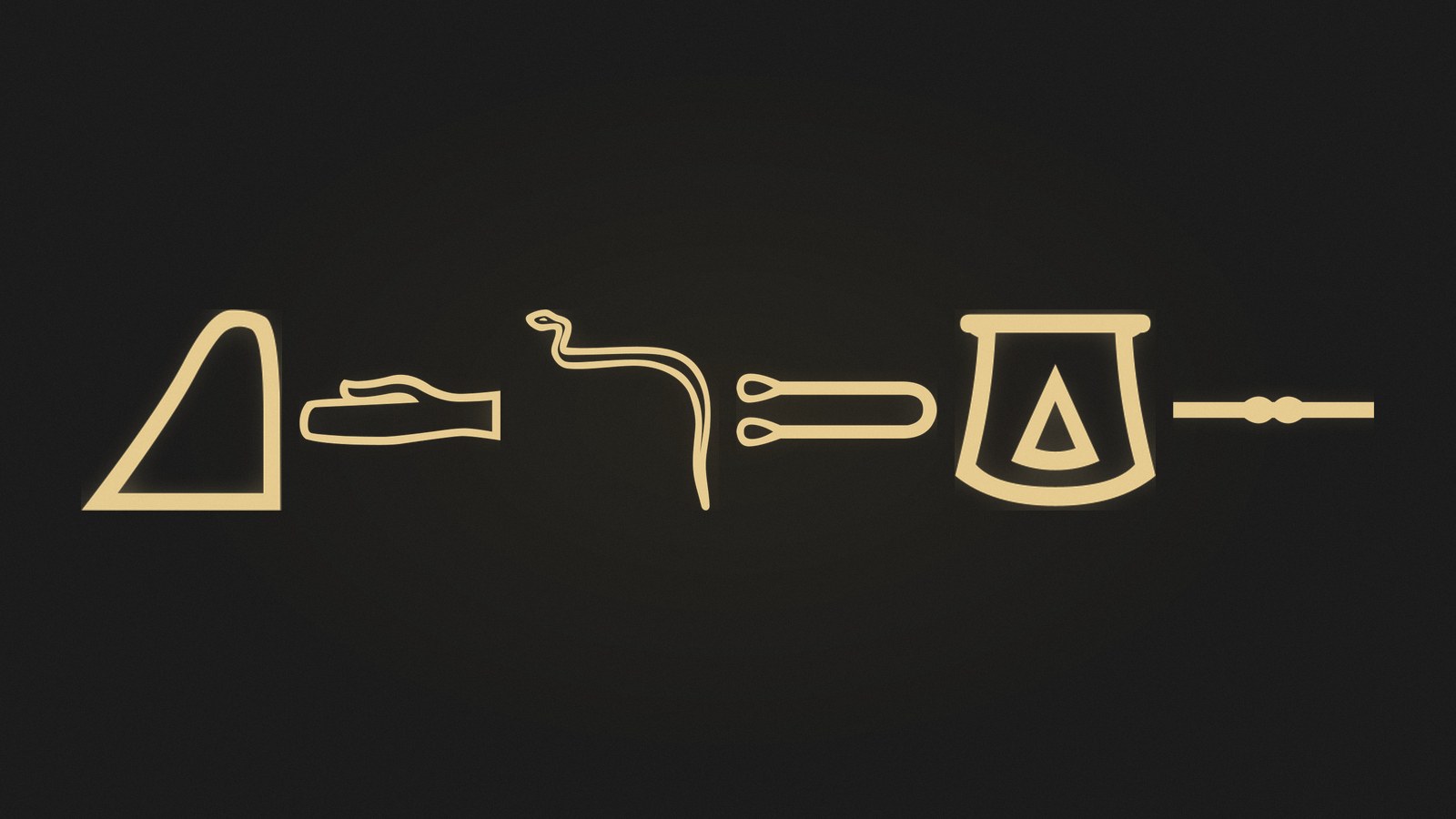 The final six single-consonant Egyptian hieroglyphs, rendered in gold