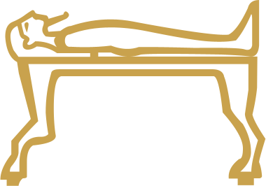 The Egyptian hieroglyph known as the mummy bed sign, A55