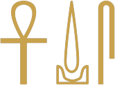 The Egyptian wish life, prosperity, health written in hieroglyphs: an ankh, a fire drill and a folded cloth