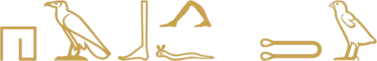 The Egyptian sentence he sends you written in hieroglyphs: the verb send with a horned viper for he, then a tethering rope and a quail chick for you