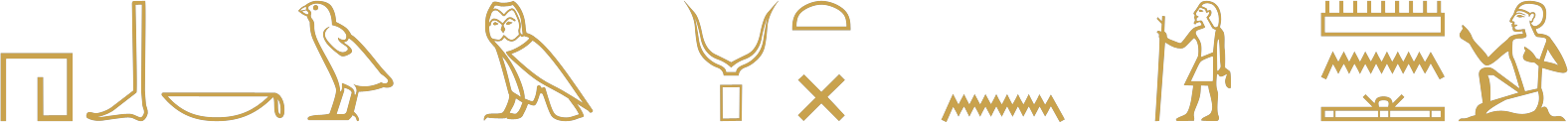 The Egyptian sentence I have been sent on a mission to the official so-and-so written in hieroglyphs, beginning with the verb send and the ending kw, a basket and a quail chick