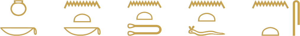 The five singular Egyptian independent pronouns written in hieroglyphs, each but the first beginning with a ripple of water above a loaf