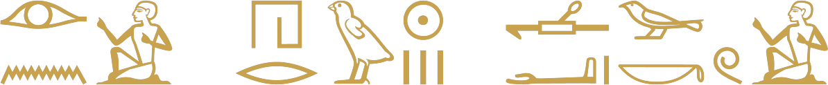 The Egyptian sentence I spent three days alone in hieroglyphs: an eye over water and a seated man, day with a sun over three strokes, a harpoon, a bird over a basket, a coil and a seated man