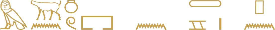 The Egyptian phrase within this isle written in hieroglyphs: an owl, a goatskin, a pot and a house plan for within, then n, the word for island and pn