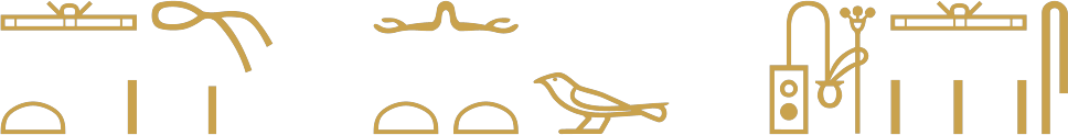 The Egyptian phrase a book without writing written in hieroglyphs: roll, loaf, stroke, string, stroke; arms, two loaves, sparrow; scribe's kit, roll, three strokes, folded cloth