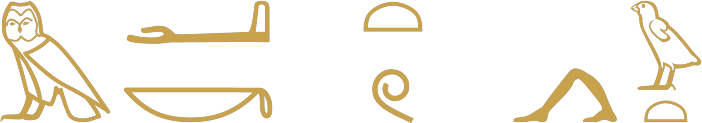 The Egyptian sentence behold, you have come written in hieroglyphs: an owl and an arm over a basket for mk, a loaf over a coil for tw, then walking legs, a quail chick and a loaf