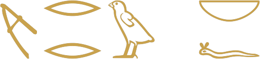 The Egyptian phrase one beloved of his lord written in hieroglyphs: a hoe, two mouths, a quail chick, and a basket over a horned viper