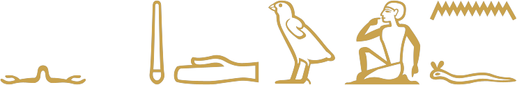 The Egyptian phrase and does not speak written in hieroglyphs: outstretched arms for not, a staff, a hand, a quail chick, a man with hand to mouth, and the water sign over a horned viper