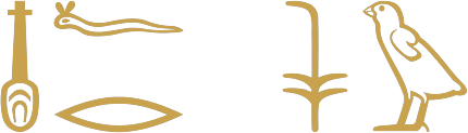 The Egyptian sentence he is good written in hieroglyphs: the heart and windpipe sign for nfr, then a plant and a quail chick for sw