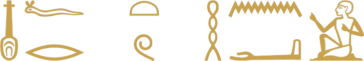 The Egyptian sentence you are happy with me written in hieroglyphs: nfr, a loaf over a coil for tw, then the word for with and a seated man