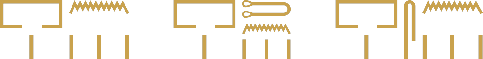 The Egyptian word for house written three times in hieroglyphs, each with a different plural suffix pronoun