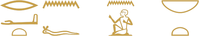 The Egyptian phrase all that he gave to me written in hieroglyphs: a mouth over a forearm over a loaf, water over a viper, water over a seated man, and a basket over a loaf