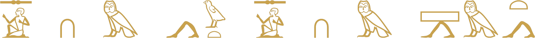 The Egyptian sentence ten men came and ten men went written in hieroglyphs: a seated man under a bolt, the sign for ten and an owl, twice, with the words for coming and going