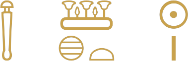 The Egyptian New Year's date written in hieroglyphs: a dagger, the season sign of a pool with lotus flowers over a sieve and a loaf, and a sun over one stroke