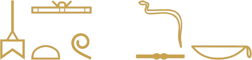 The Egyptian sentence give judgment you yourself written in hieroglyphs: a carpenter's tool, a papyrus roll over a loaf and a coil, a cobra over a bolt, and a basket