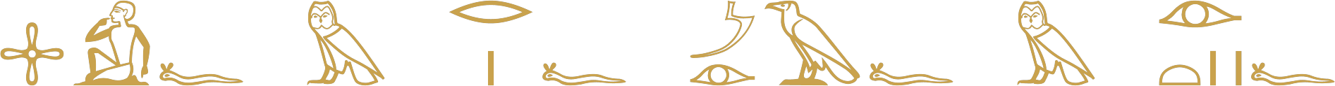 The Egyptian wish may he eat with his mouth, may he see with his eyes in hieroglyphs: flower, man eating, viper, owl, mouth, stroke, viper, sickle, eye, vulture, viper, owl, eye, loaf, strokes, viper